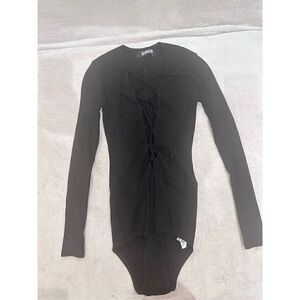 REFORMATION black bodysuit women’s size XS open front crosses with ties